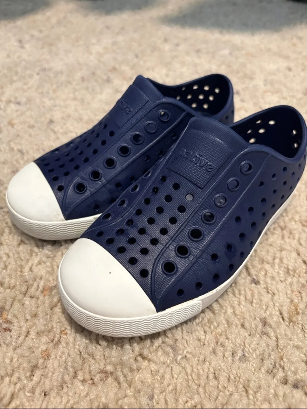 Native Navy Jefferson Slip-Ons with White Toe Cap - Picture 1 of 4